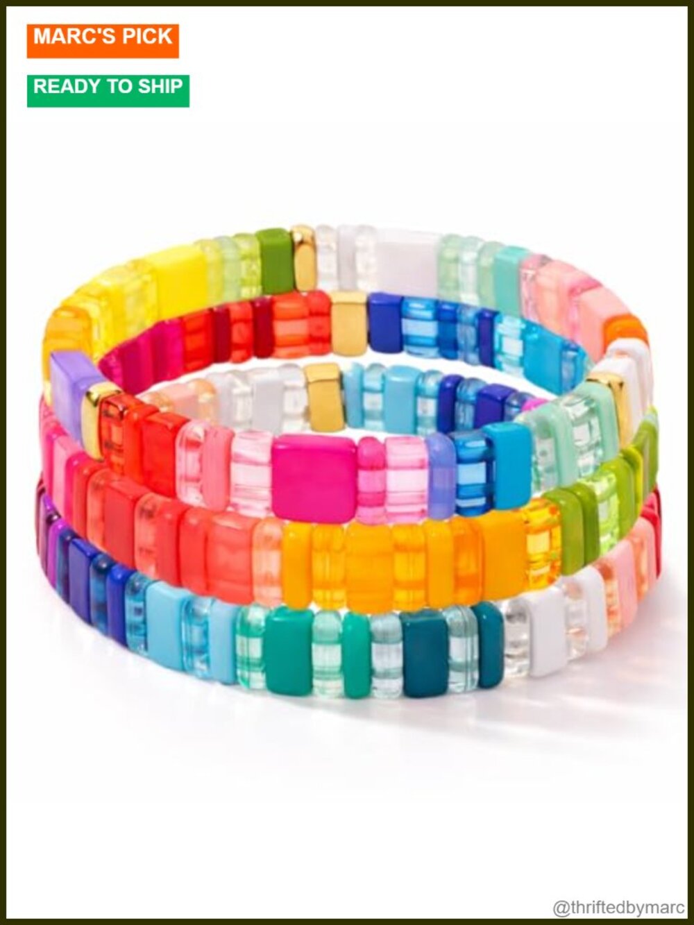 3 Piece Enamel Beaded Stretch Bracelet Stack Set Layered Everyday Jewelry